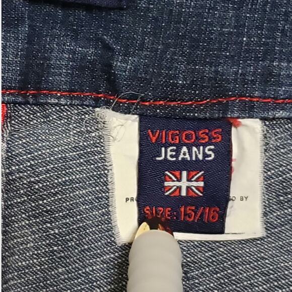 Vintage Y2K Vigoss Jeans Cropped Wide Leg Denim Sz 15/16 Red Stitching 90s 2000s - Picture 7 of 12